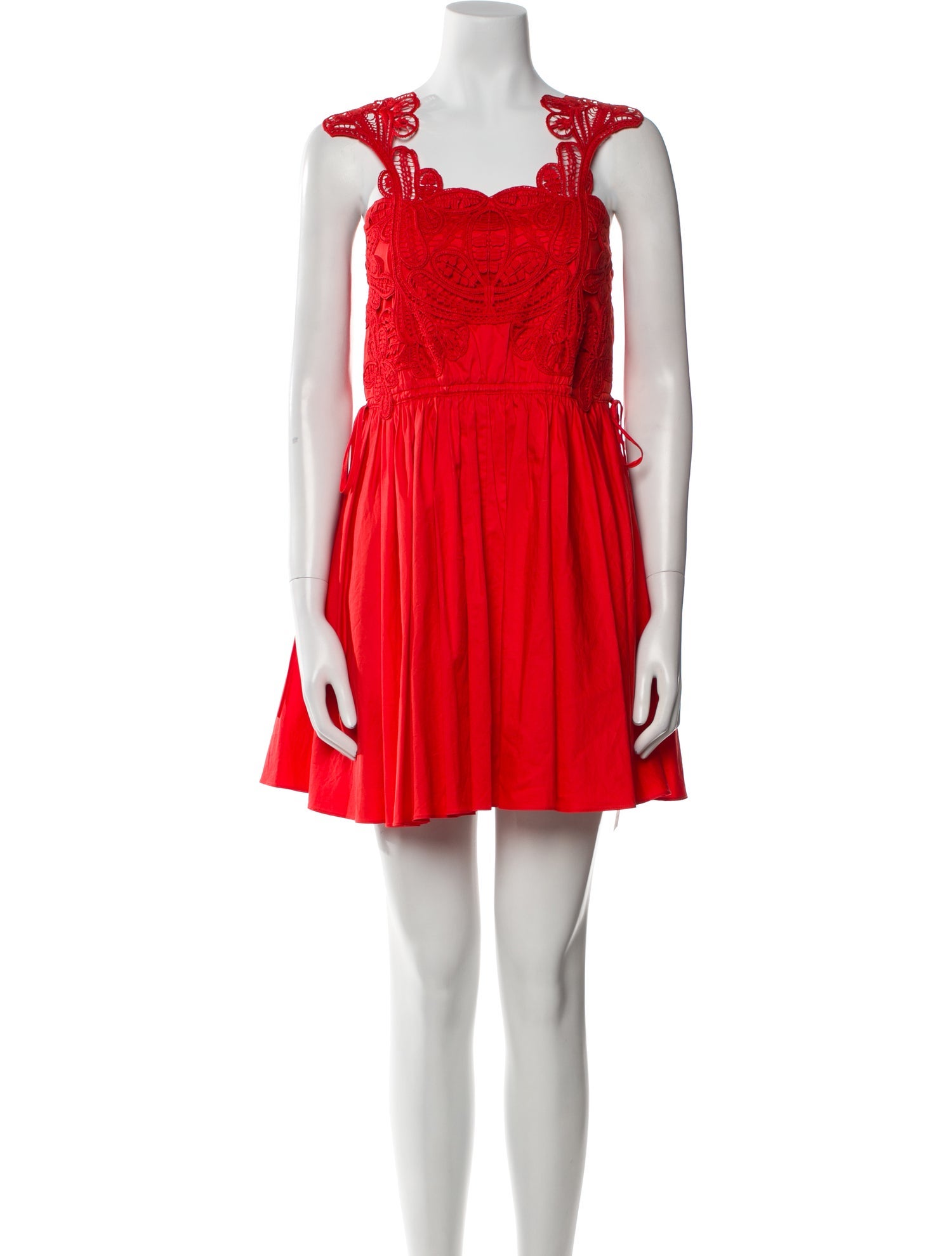 Self-Portrait Red Macrame Lace Organic Cotton Mini Dress Mini Dress