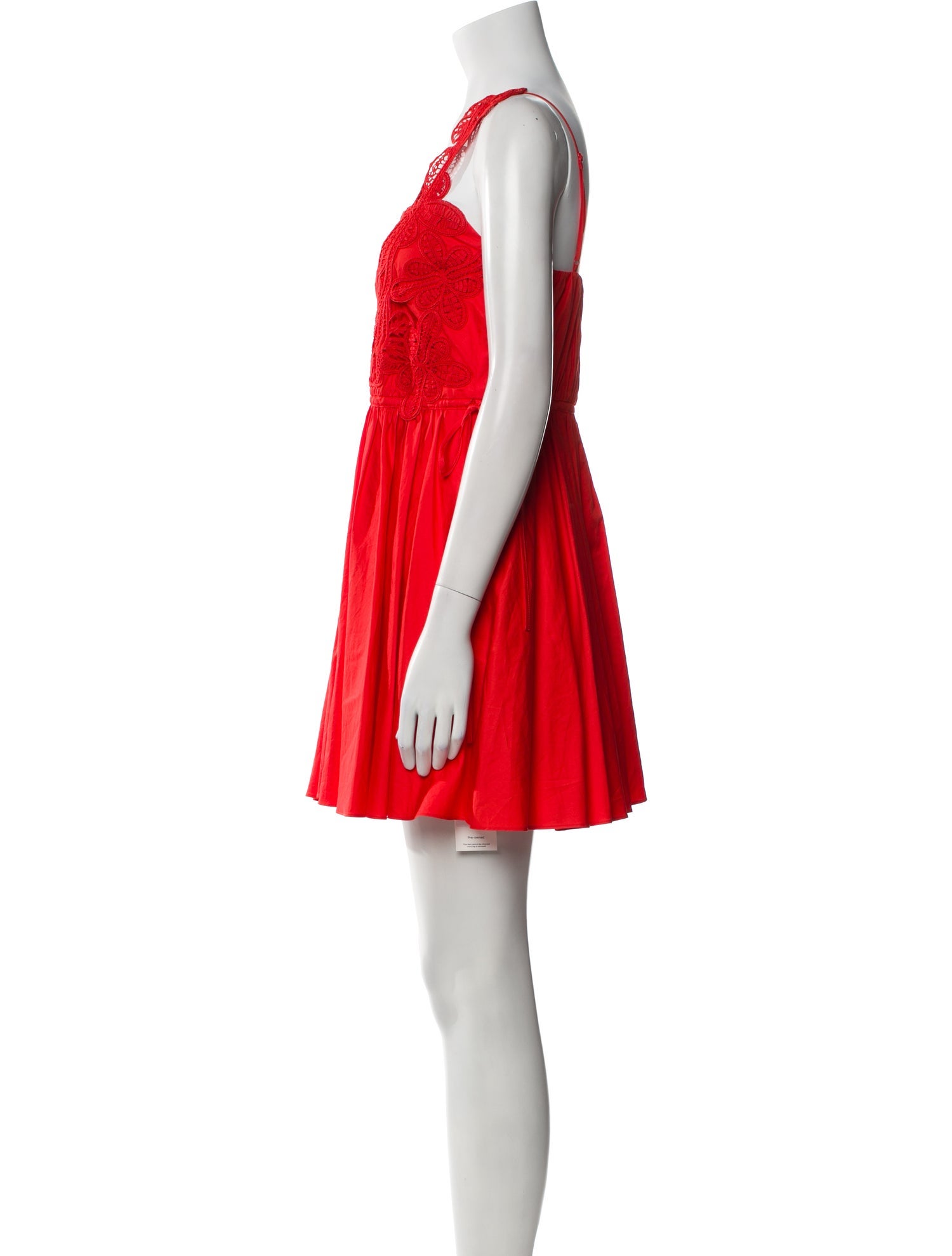 Self-Portrait Red Macrame Lace Organic Cotton Mini Dress Mini Dress