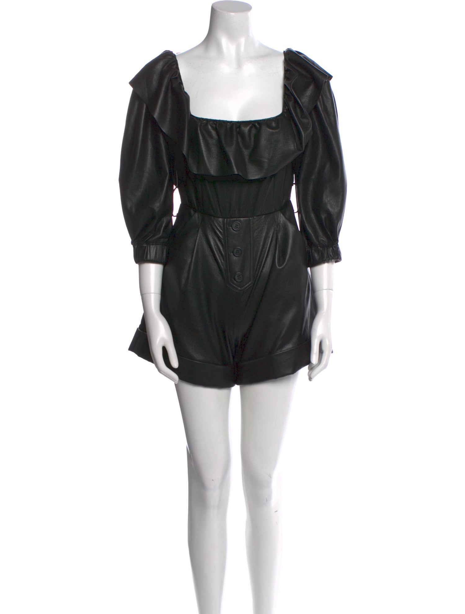 Self-Portrait Faux Leather Square Neckline Romper