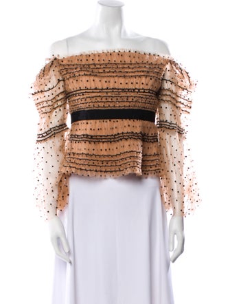 Self-Portrait Polka Dot Print Off-The-Shoulder Crop Top