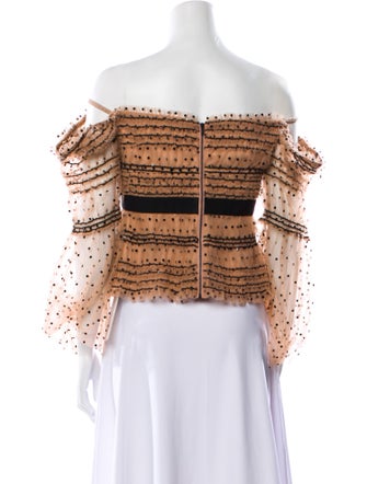 Self-Portrait Polka Dot Print Off-The-Shoulder Crop Top