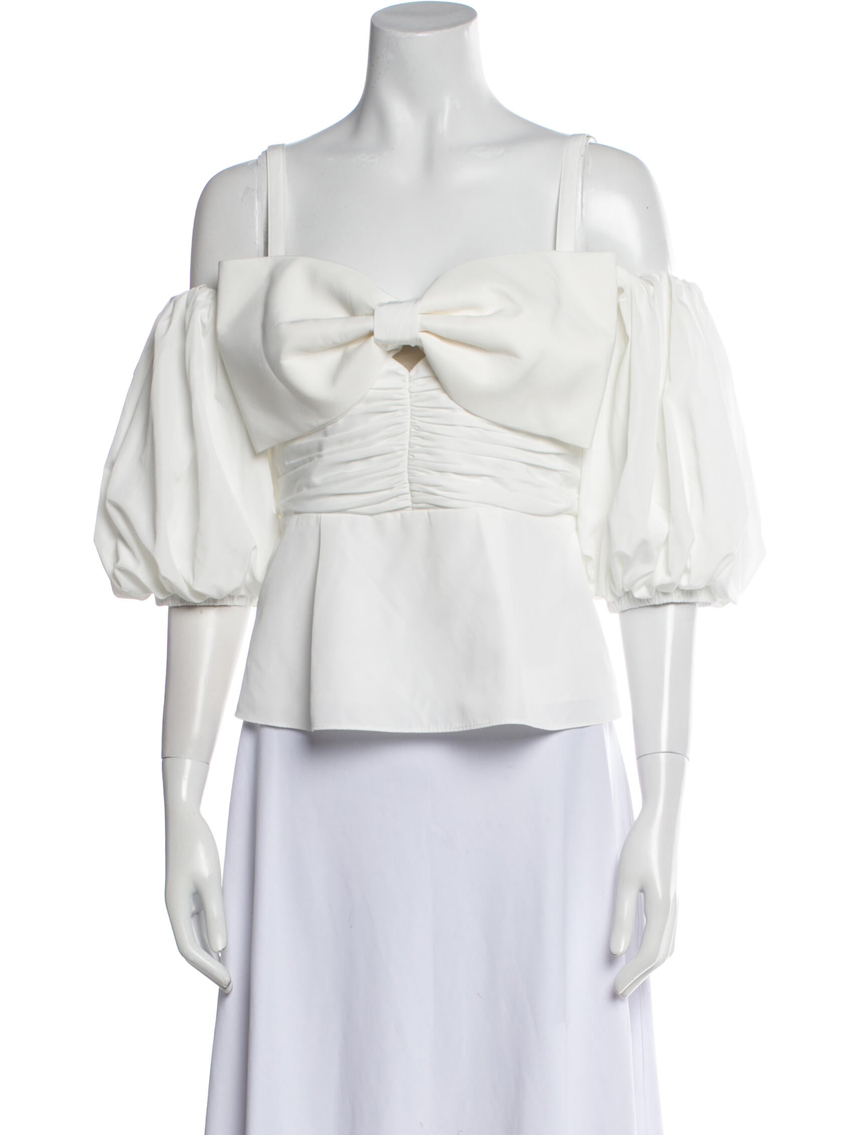 Self-Portrait Square Neckline Three-Quarter Sleeve Crop Top