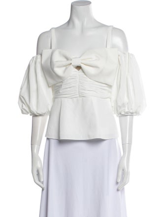 Self-Portrait Square Neckline Three-Quarter Sleeve Crop Top