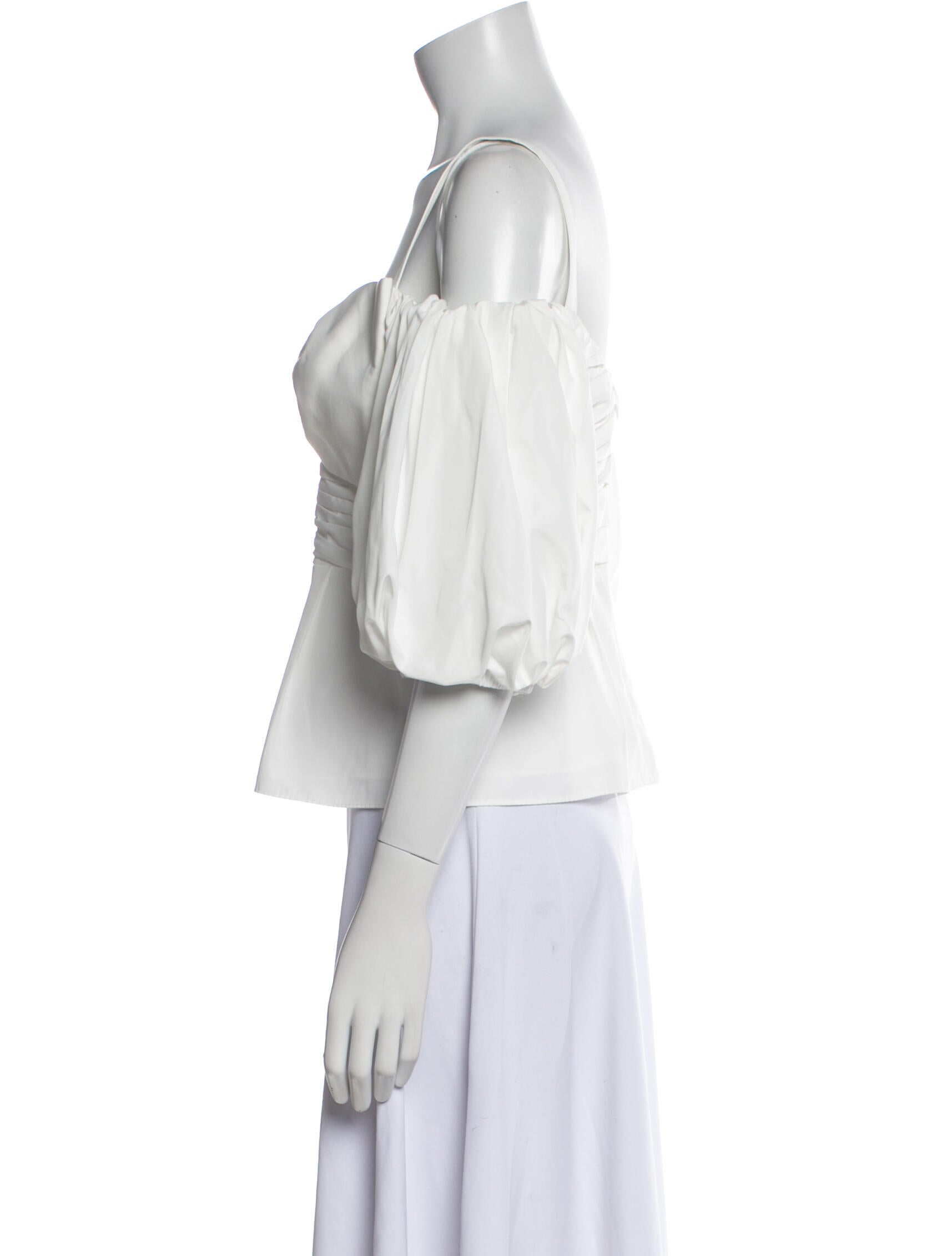 Self-Portrait Square Neckline Three-Quarter Sleeve Crop Top