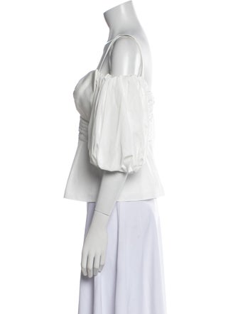 Self-Portrait Square Neckline Three-Quarter Sleeve Crop Top