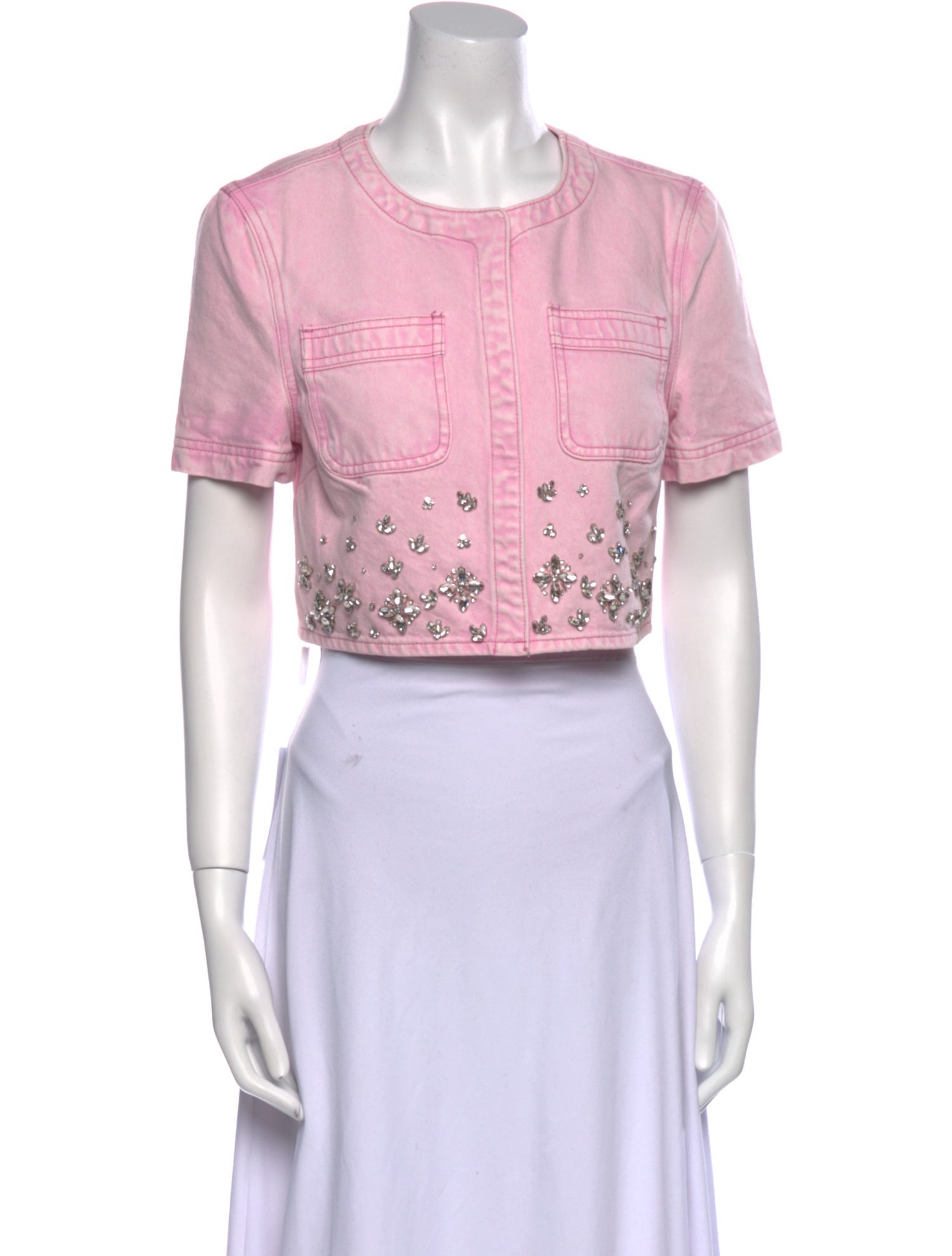 Self-Portrait Crew Neck Short Sleeve Crop Top w/ Tags