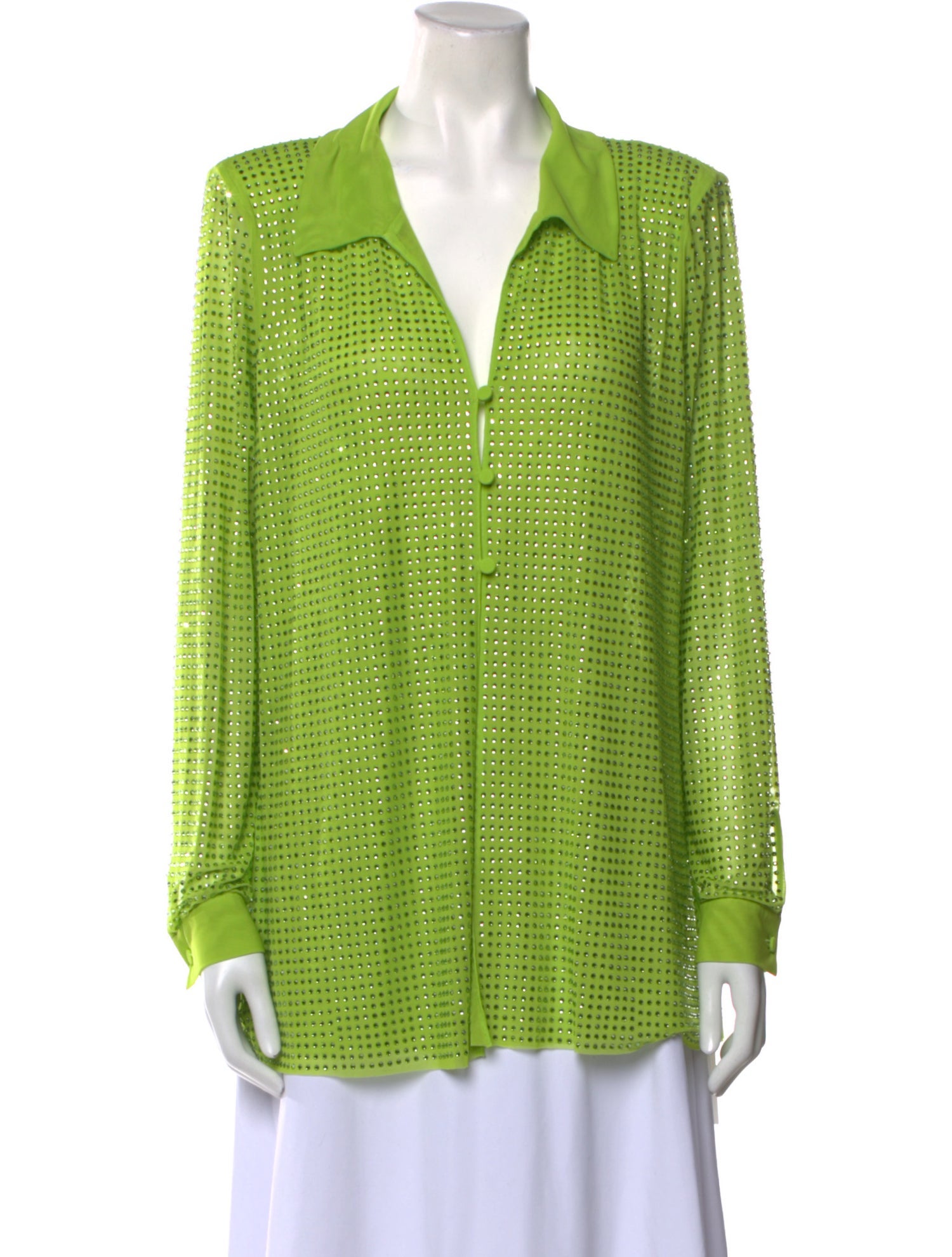 Self-Portrait V-Neck Long Sleeve Button-Up Top