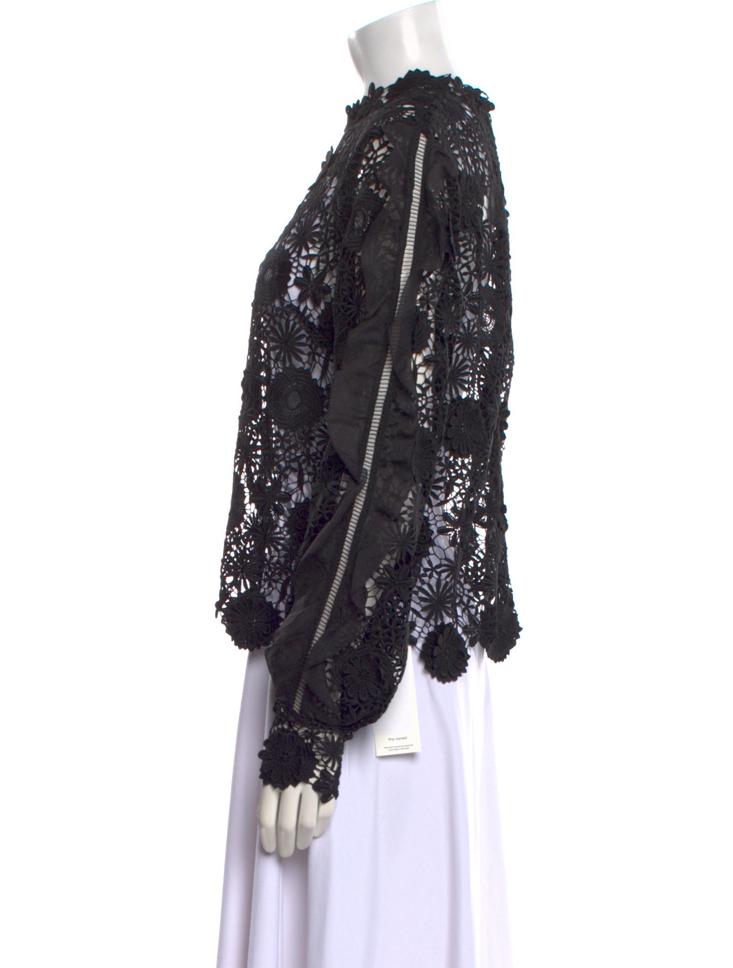 Self-Portrait Lace Pattern Mock Neck Blouse