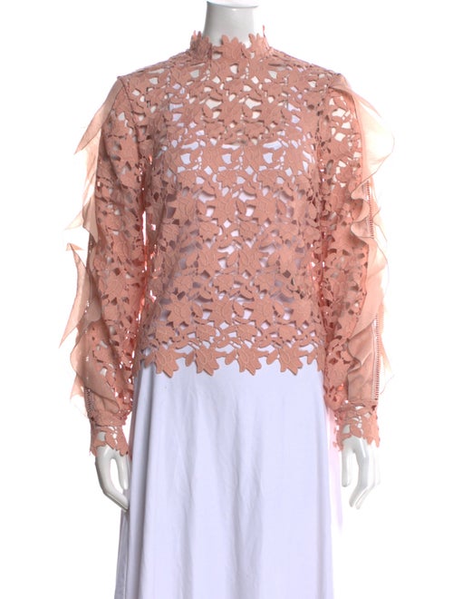 Self-Portrait Lace Pattern Mock Neck Blouse