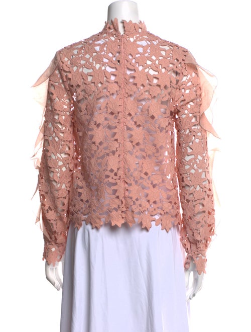 Self-Portrait Lace Pattern Mock Neck Blouse
