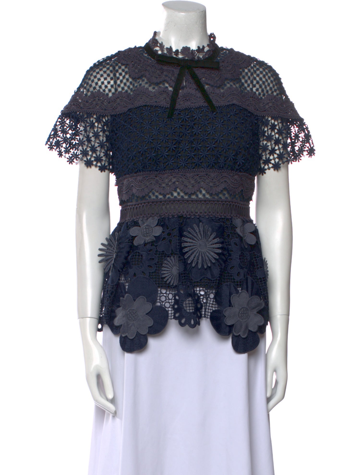 Self-Portrait Lace Pattern Mock Neck Blouse w/ Tags