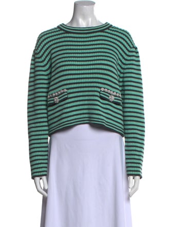 Self-Portrait Striped Crew Neck Crop Top