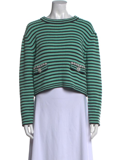 Self-Portrait Striped Crew Neck Crop Top