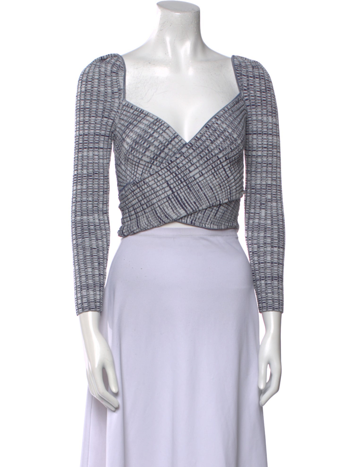 Self-Portrait Plaid Print V-Neck Crop Top