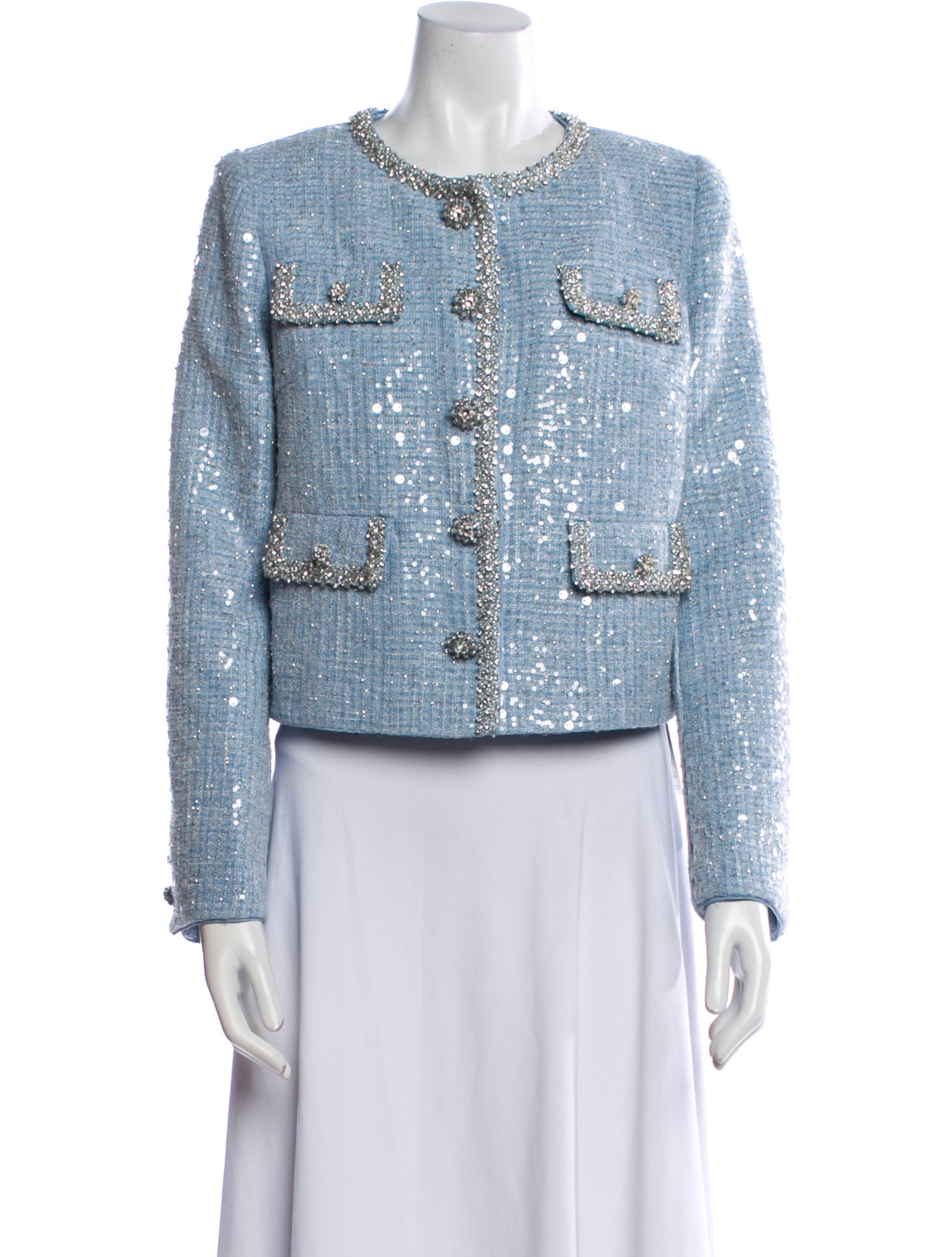 Self-Portrait Tweed Pattern Denim Jacket