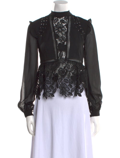 Self-Portrait Lace Pattern Mock Neck Blouse