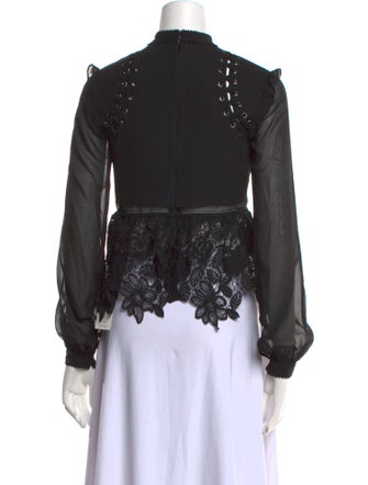 Self-Portrait Lace Pattern Mock Neck Blouse