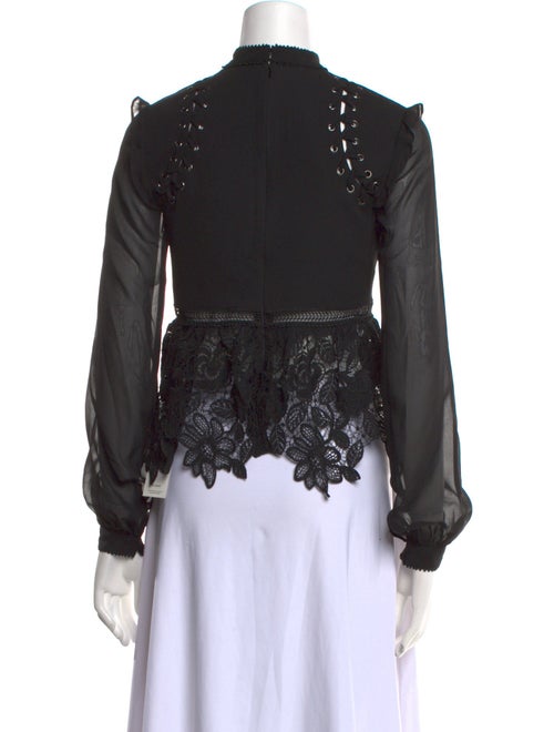 Self-Portrait Lace Pattern Mock Neck Blouse