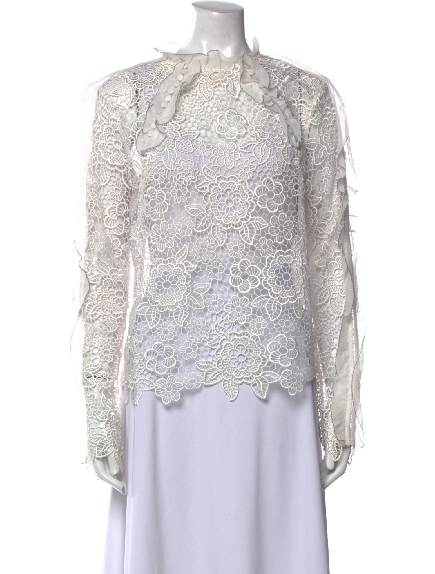 Self-Portrait Lace Pattern Mock Neck Blouse