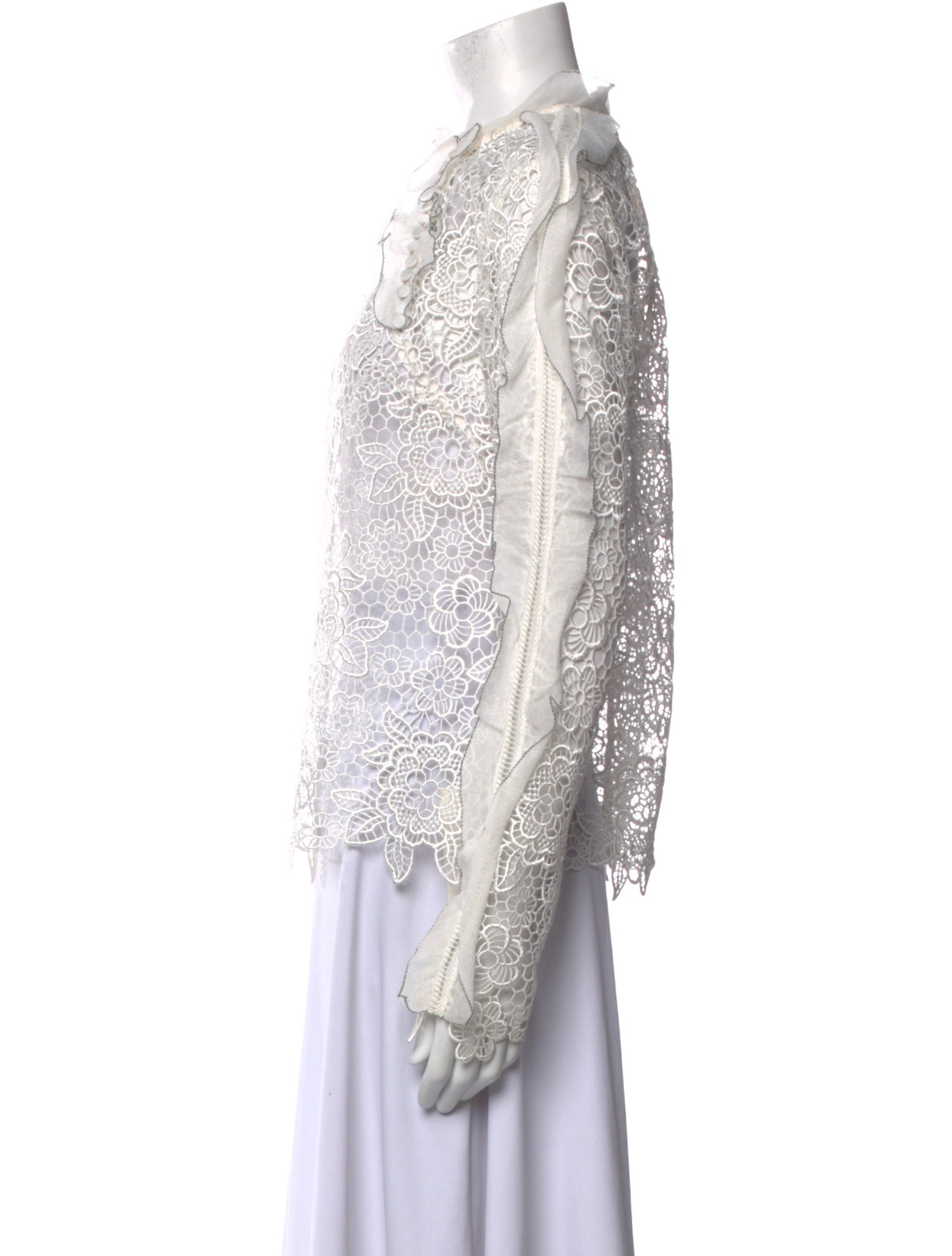 Self-Portrait Lace Pattern Mock Neck Blouse