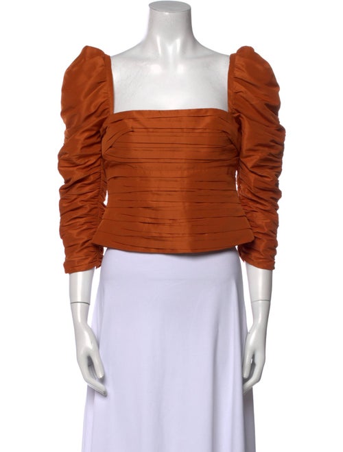 Self-Portrait Square Neckline Three-Quarter Sleeve Crop Top