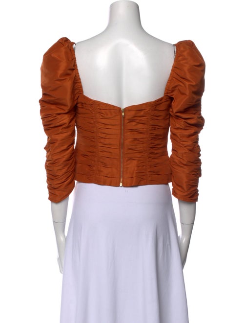 Self-Portrait Square Neckline Three-Quarter Sleeve Crop Top