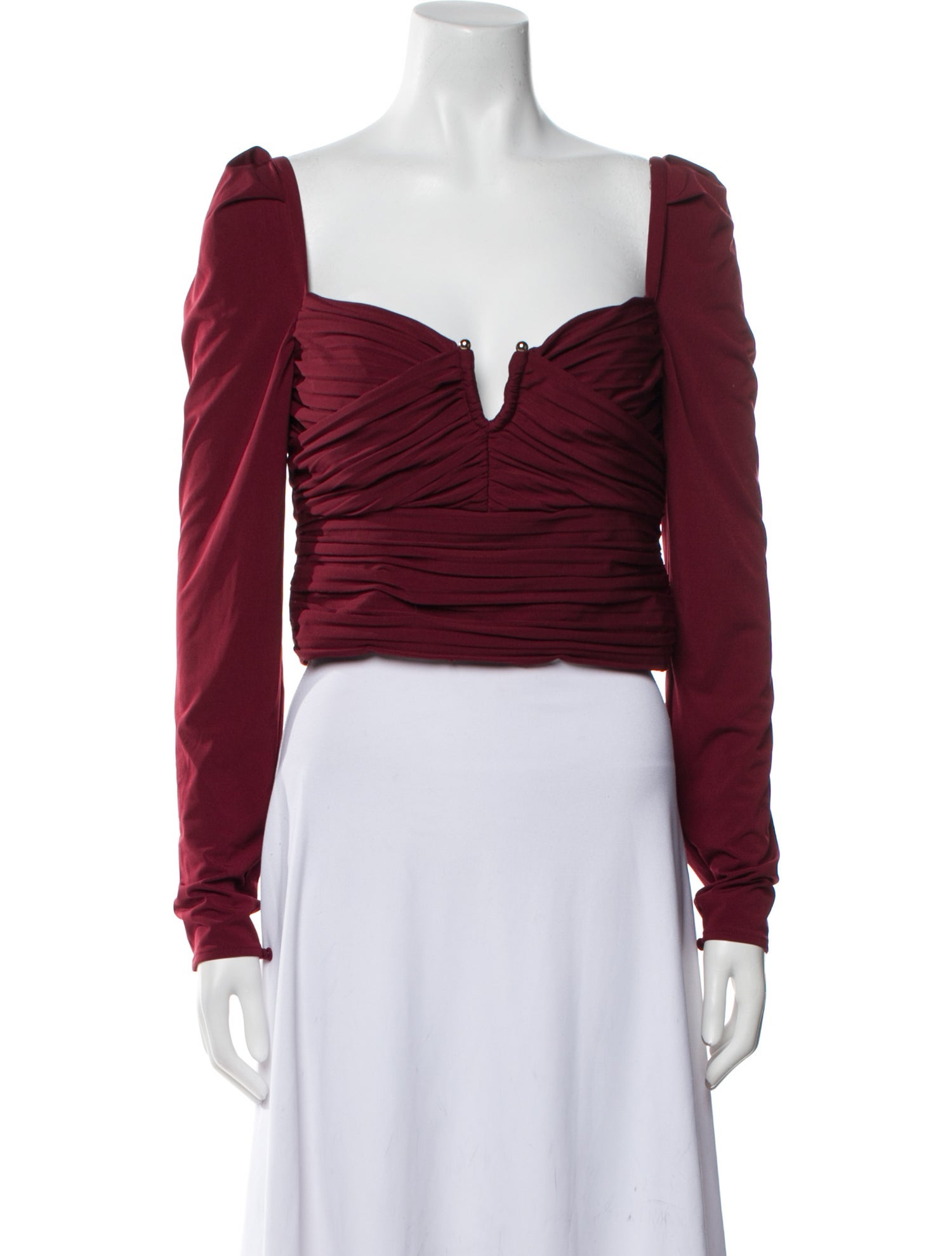 Self-Portrait Square Neckline Long Sleeve Crop Top