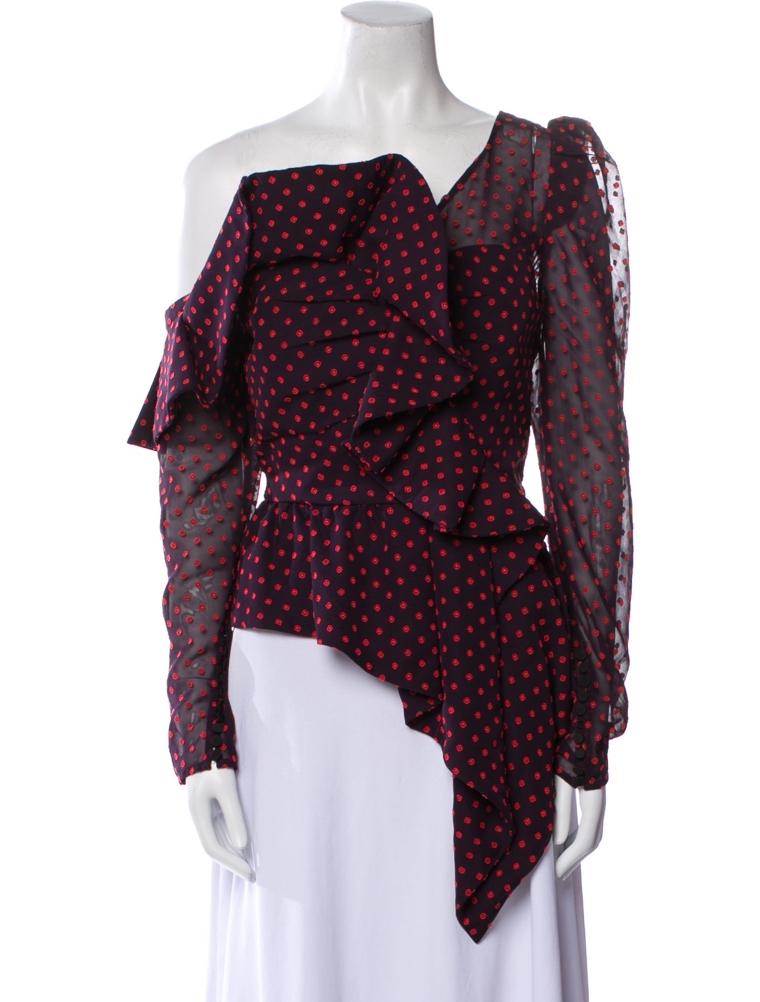 Self-Portrait Polka Dot Print One-Shoulder Blouse