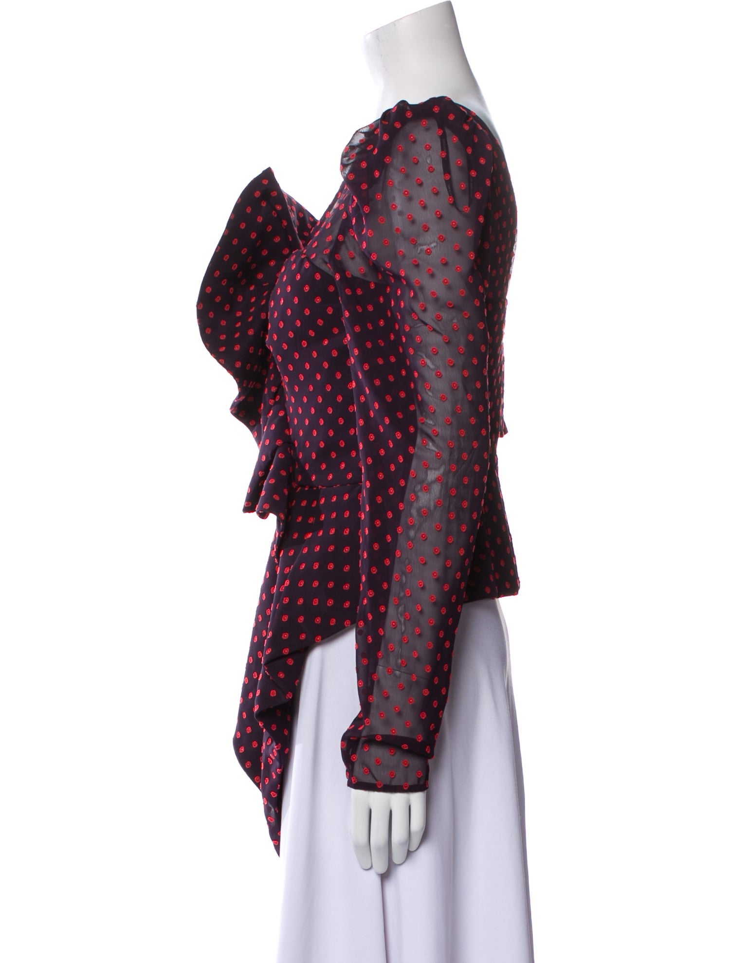 Self-Portrait Polka Dot Print One-Shoulder Blouse