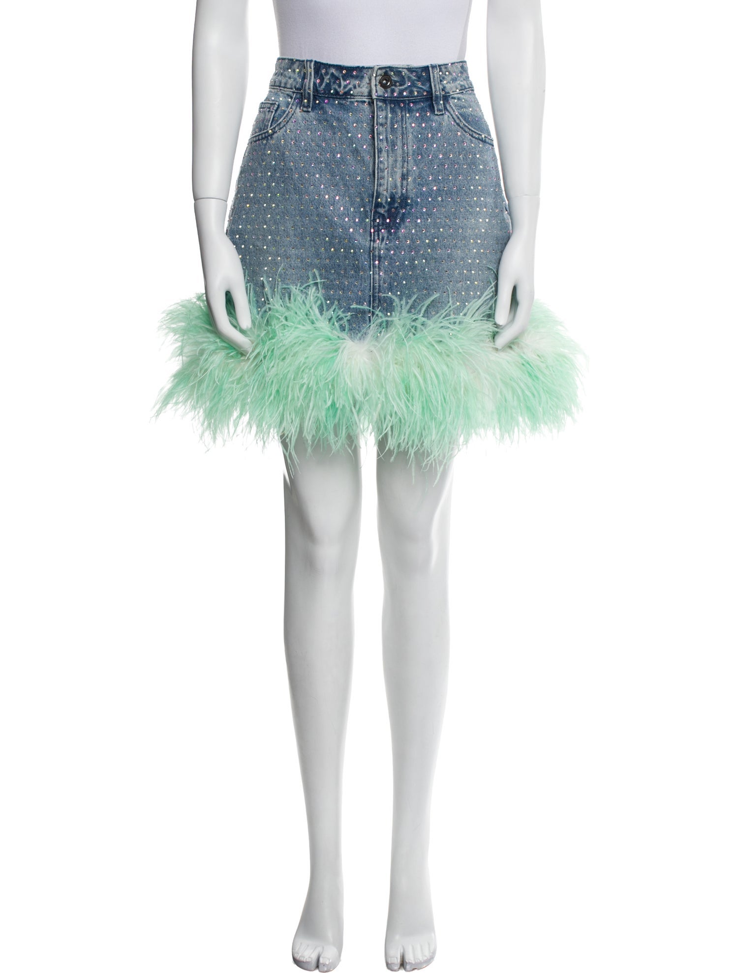 Self-Portrait Feather Trim Mini Skirt