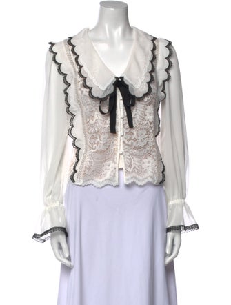 Self-Portrait Lace Pattern Long Sleeve Button-Up Top