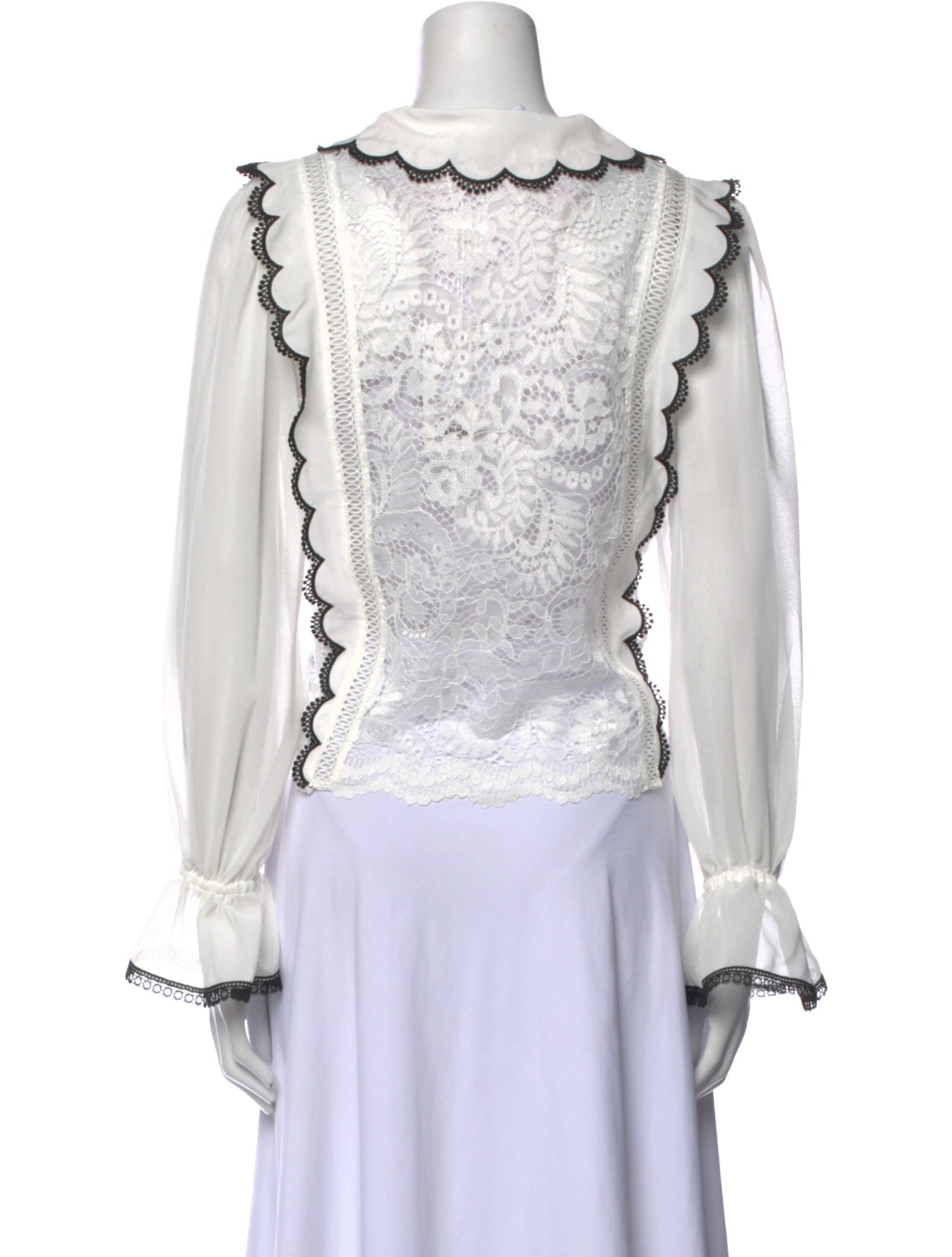 Self-Portrait Lace Pattern Long Sleeve Button-Up Top