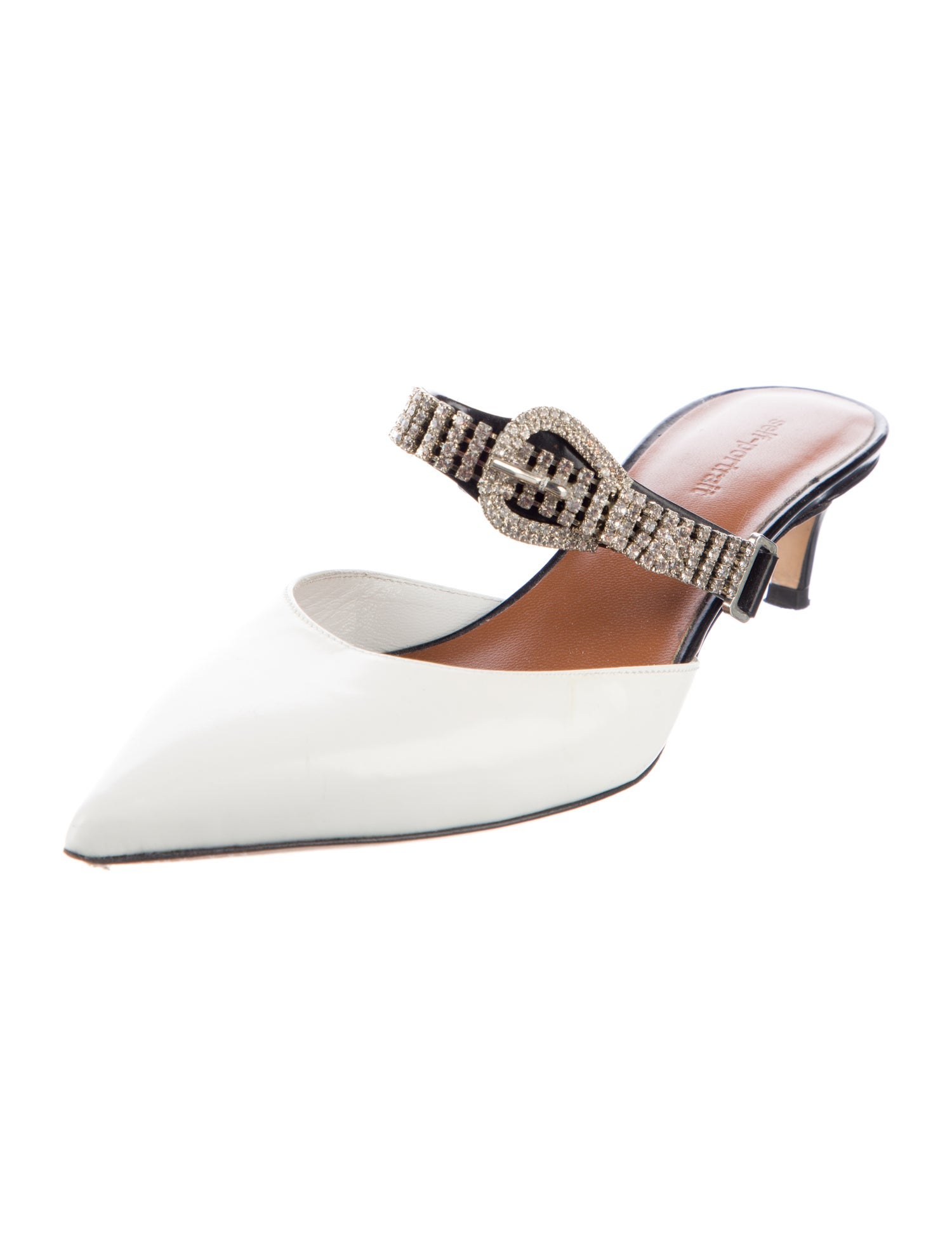 Self-Portrait Leather Colorblock Pattern Mules