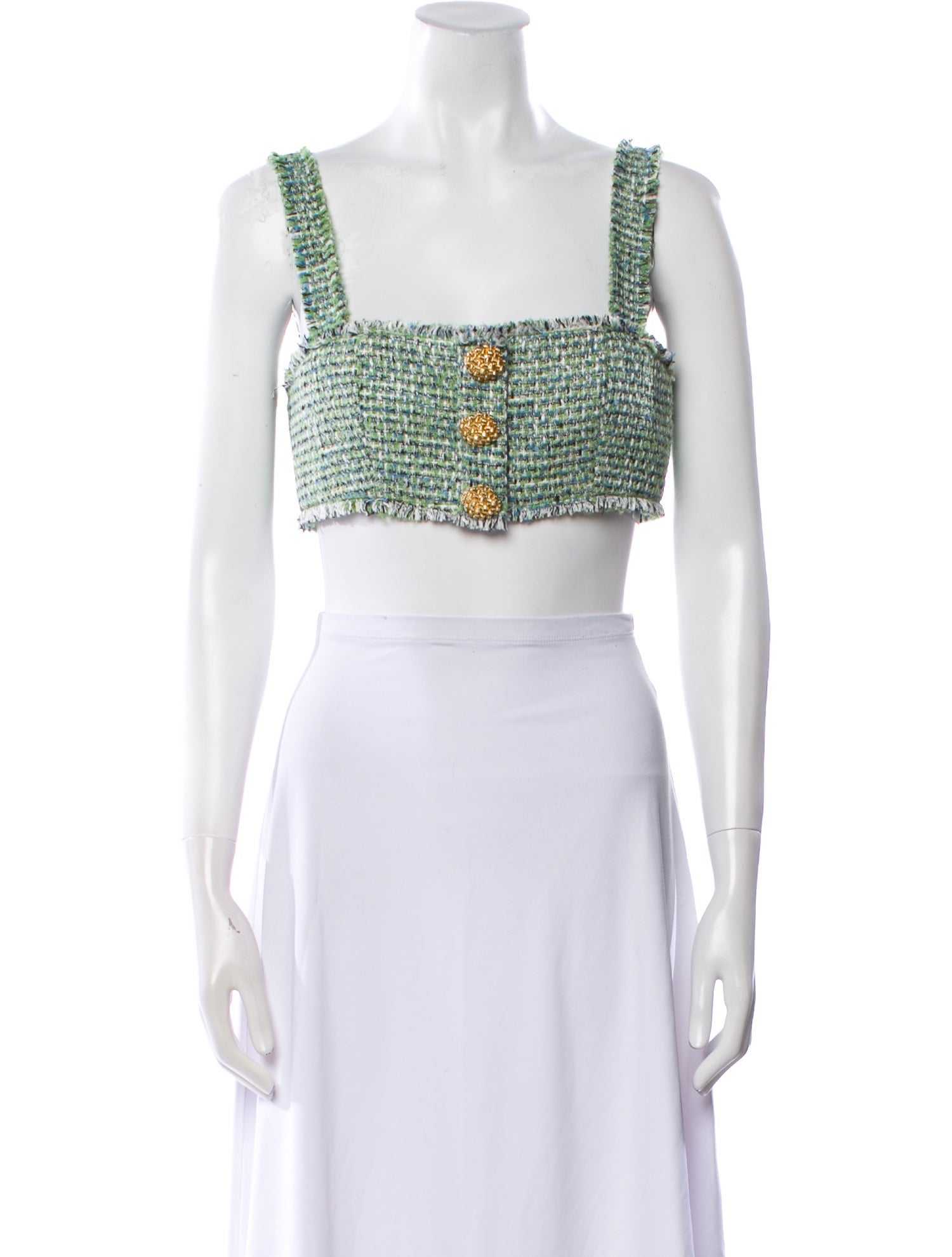 Self-Portrait Tweed Pattern Square Neckline Crop Top