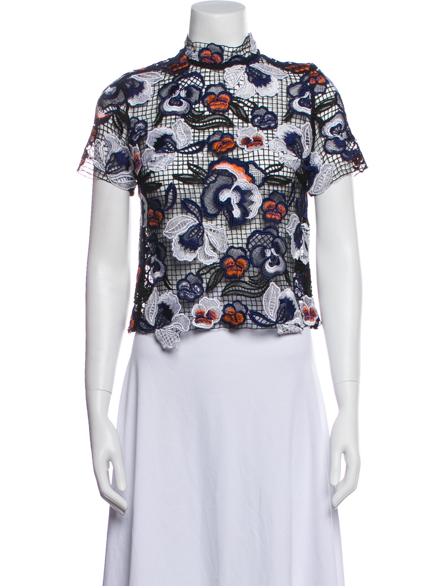 Self-Portrait Patterned Mock Neck Crop Top