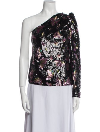 Self-Portrait Patterned One-Shoulder Top