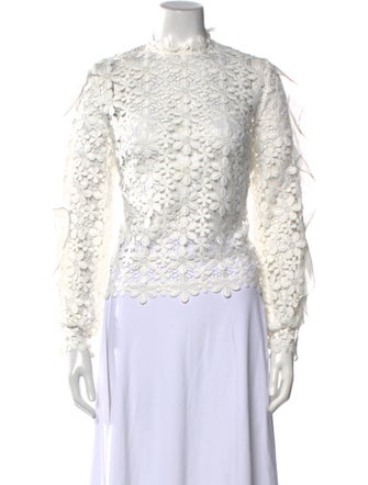 Self-Portrait Lace Pattern Mock Neck Blouse