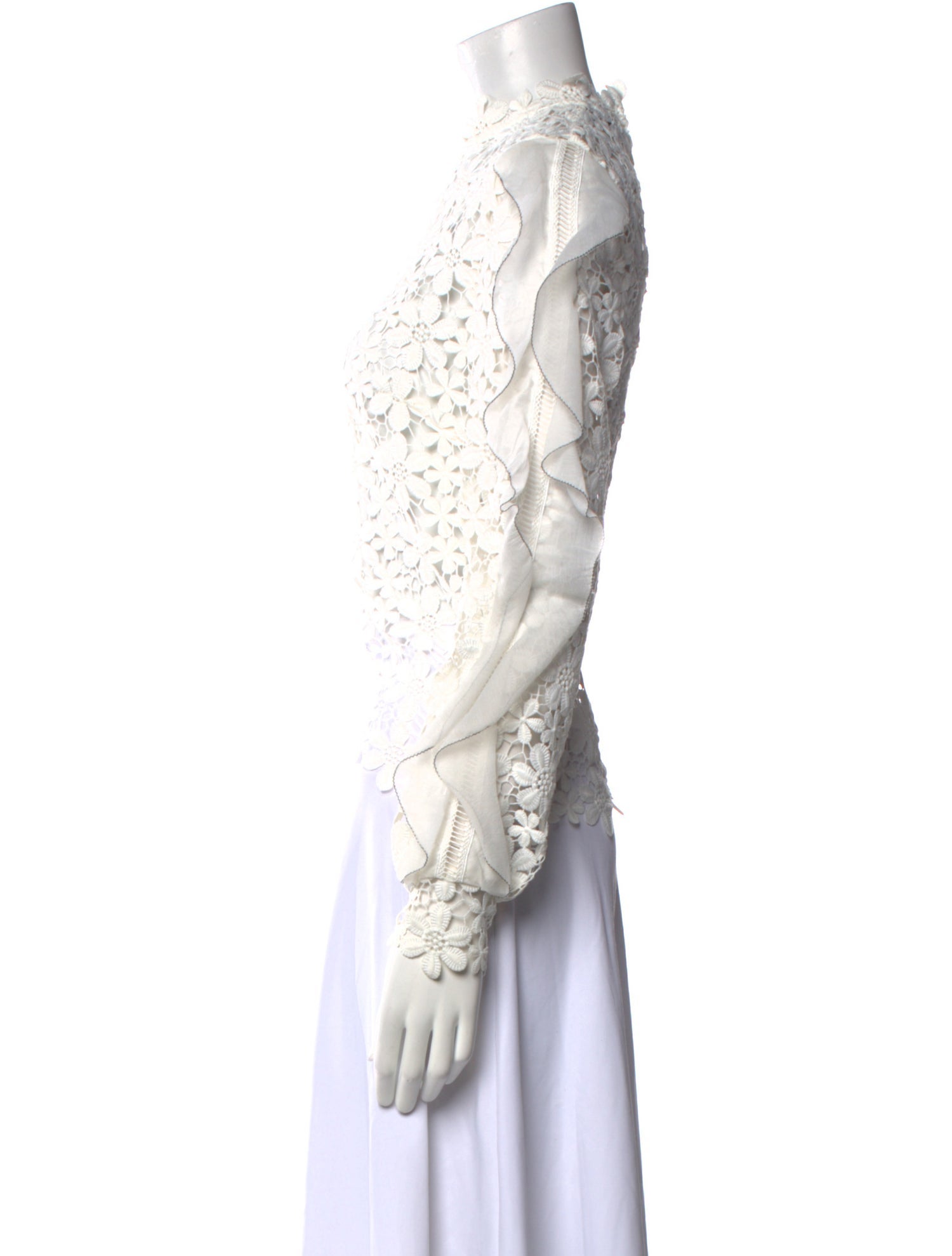 Self-Portrait Lace Pattern Mock Neck Blouse