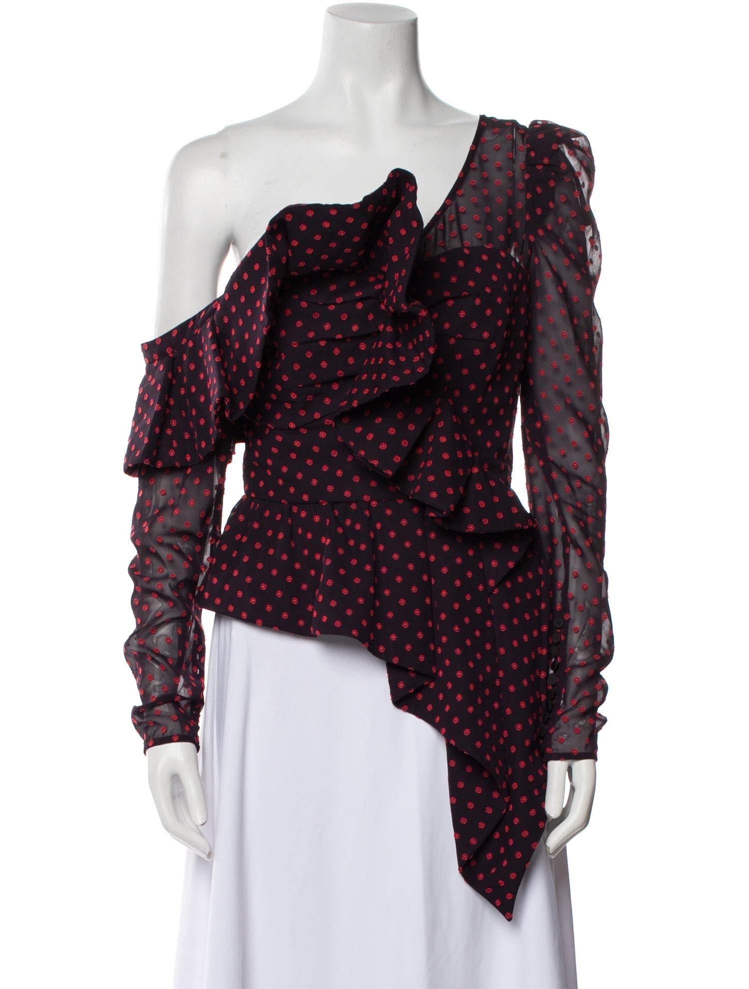 Self-Portrait Polka Dot Print Asymmetrical Blouse