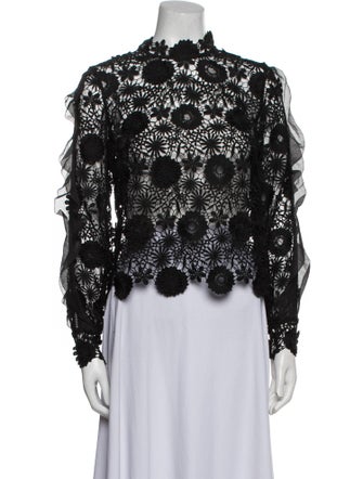 Self-Portrait Lace Pattern Mock Neck Blouse