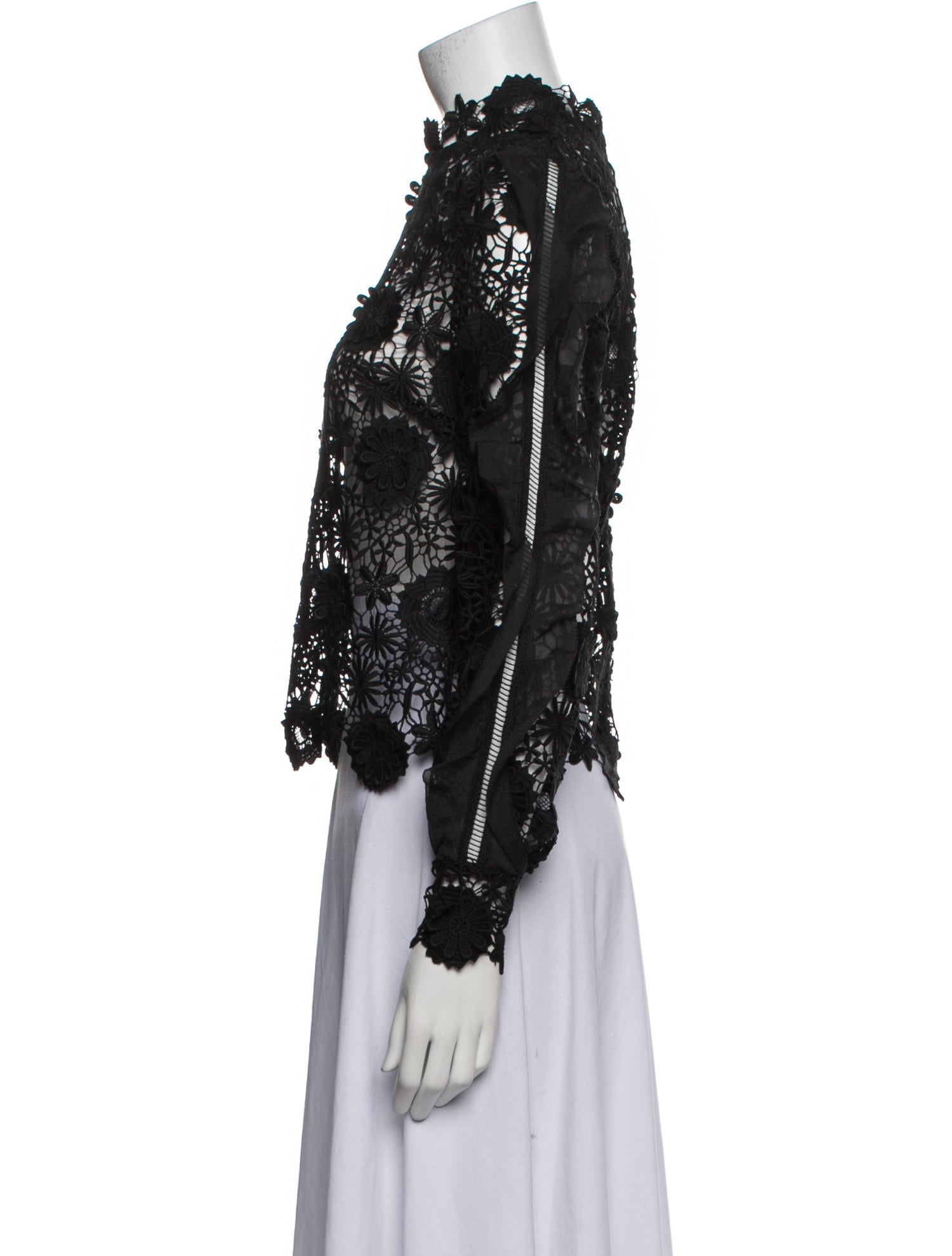 Self-Portrait Lace Pattern Mock Neck Blouse