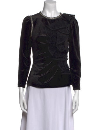 Self-Portrait Crew Neck Three-Quarter Sleeve Top