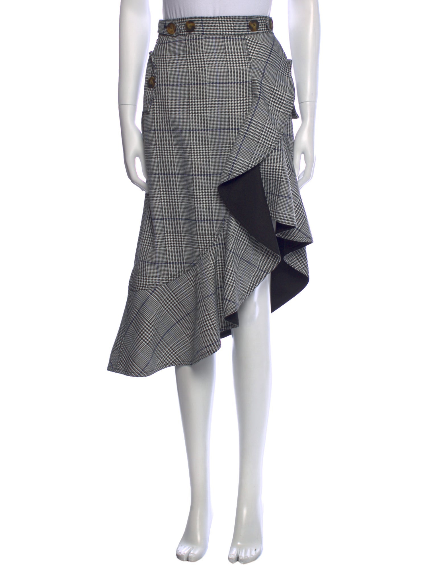 Self-Portrait Plaid Print Midi Length Skirt