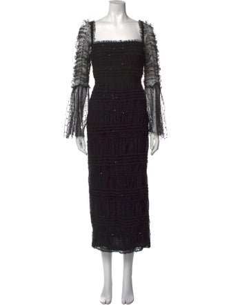 Self-Portrait Square Neckline Midi Length Dress