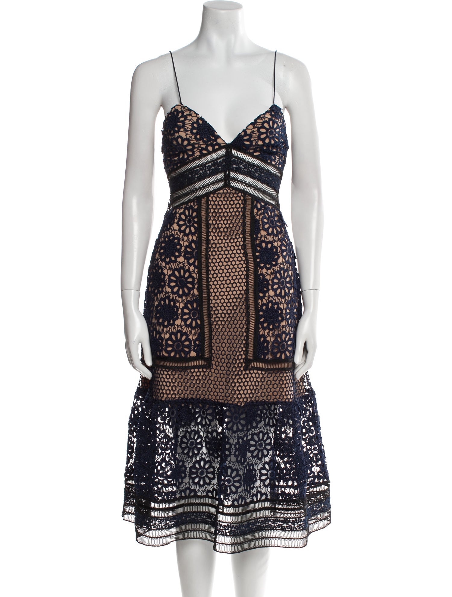 Self-Portrait Lace Pattern Midi Length Dress