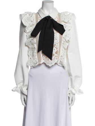 Self-Portrait Tie Neck Long Sleeve Crop Top