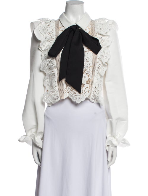 Self-Portrait Tie Neck Long Sleeve Crop Top