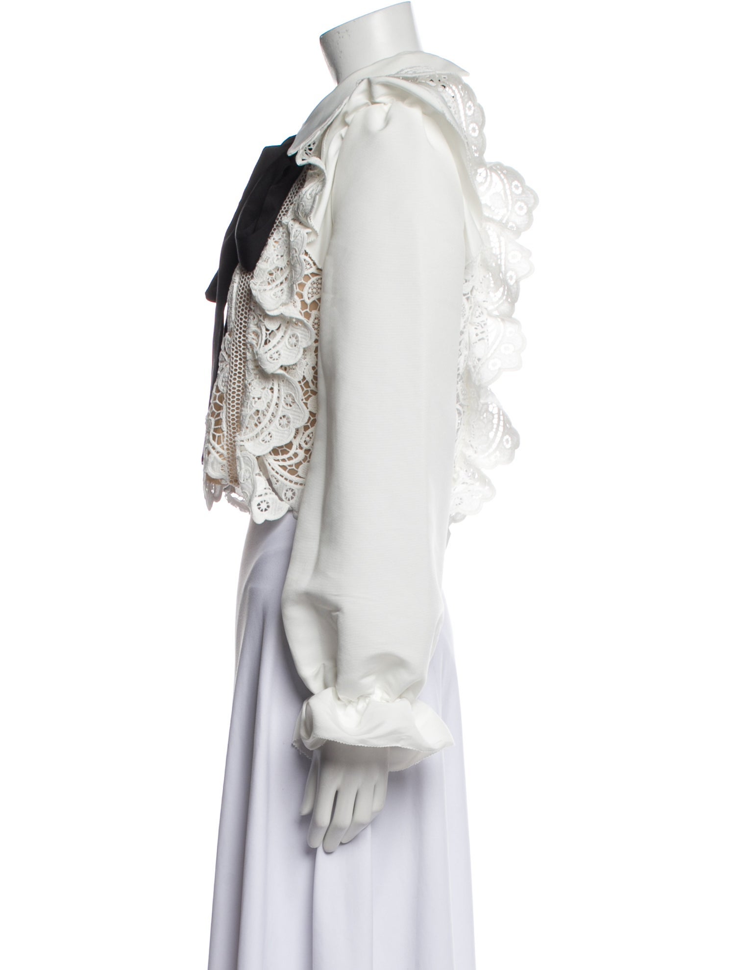 Self-Portrait Tie Neck Long Sleeve Crop Top