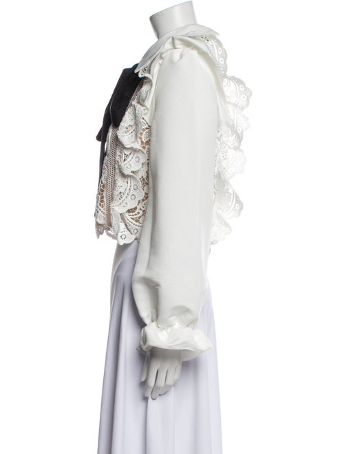 Self-Portrait Tie Neck Long Sleeve Crop Top