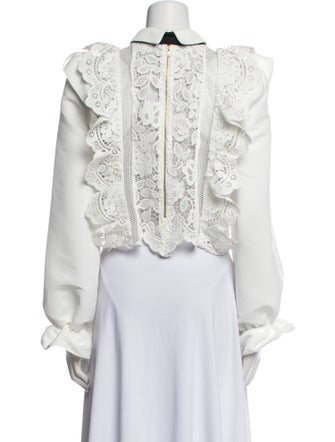 Self-Portrait Tie Neck Long Sleeve Crop Top